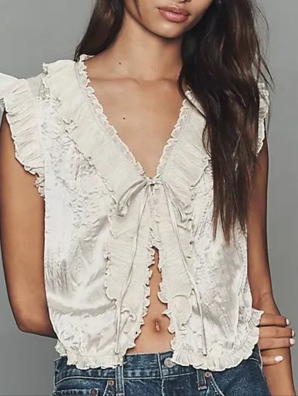 ANTHROPOLOGIE Marianna Tie Front Sleeveless Whimsigoth Top Champange L NWT RARE